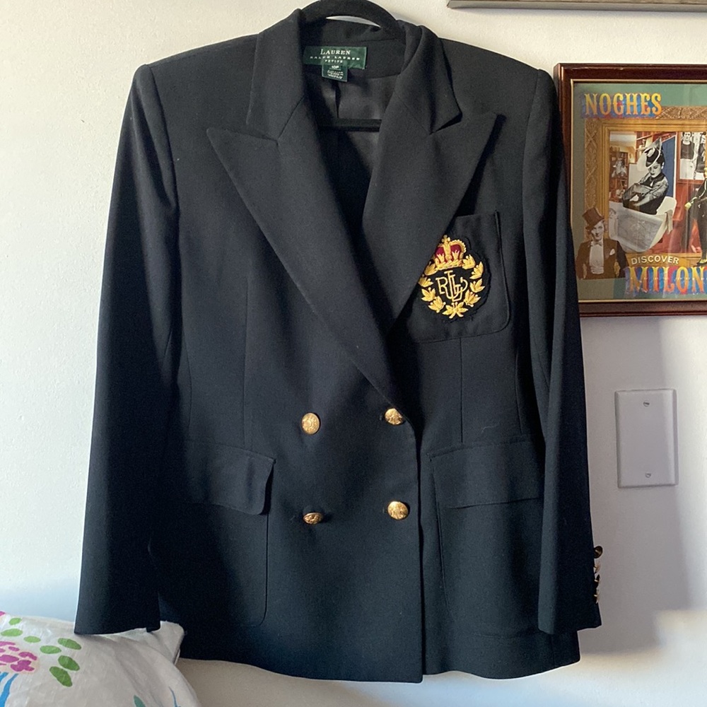 🦚Ralph Lauren classic blazer embroidered logo on chest pocket 100% worsted wool